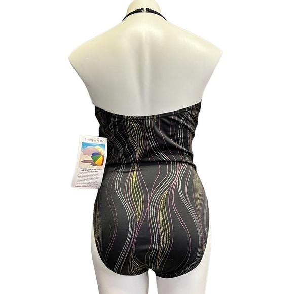 VINTAGE Black One Piece Swimsuit NWT 16 Glitter Cutouts Newport News - Picture 2 of 9